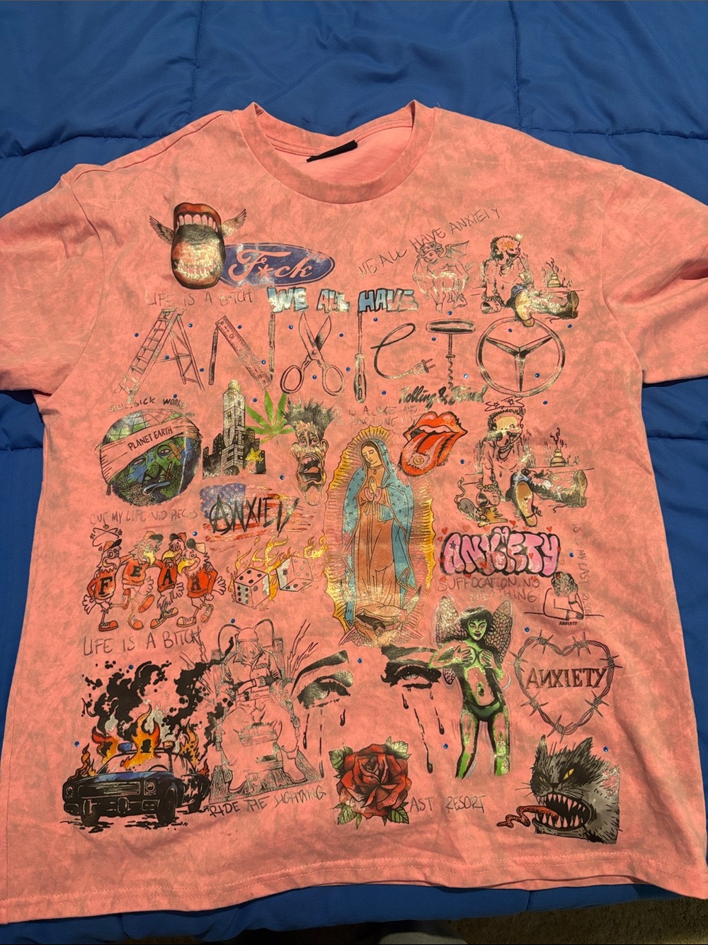 Pink Graphic Home Art Print Featuring Anxiety-Themed Collage